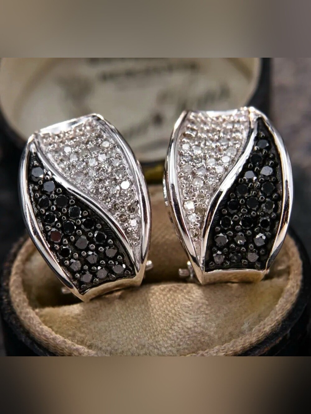 Elegant Black & White Pavé Hoop Earrings - Women Jewelry
